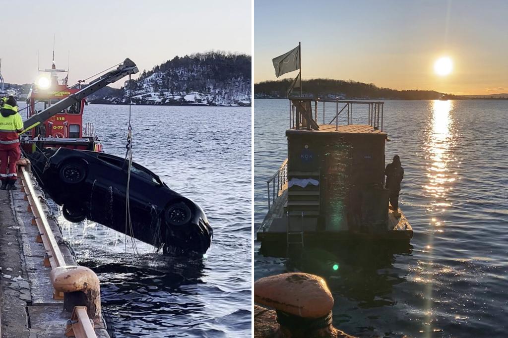 Tesla plunged into Norway fjord before âscreamingâ occupants rescued by passing floating sauna